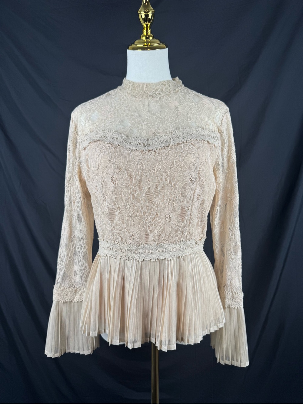 A.Calin by Flying Tomato Beige Blouse Sz S Victorian Edwardian Romantic BOHO NEW